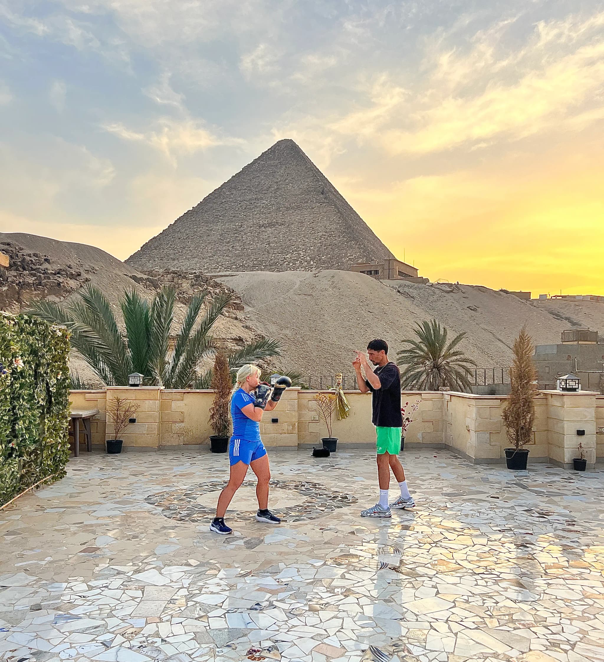 Le Caire, la terrasse, les pyramides