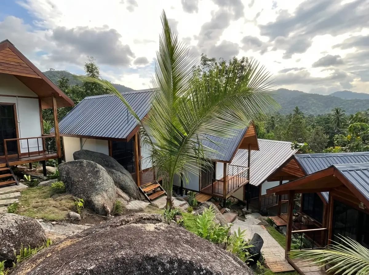 Bungalows rustiques directement sur le camp au cœur de la jungle